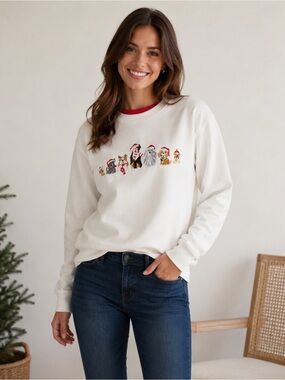 Cracker Barrel Ivory Layered Dog Embroidered Mockneck Holiday Festive Grandma